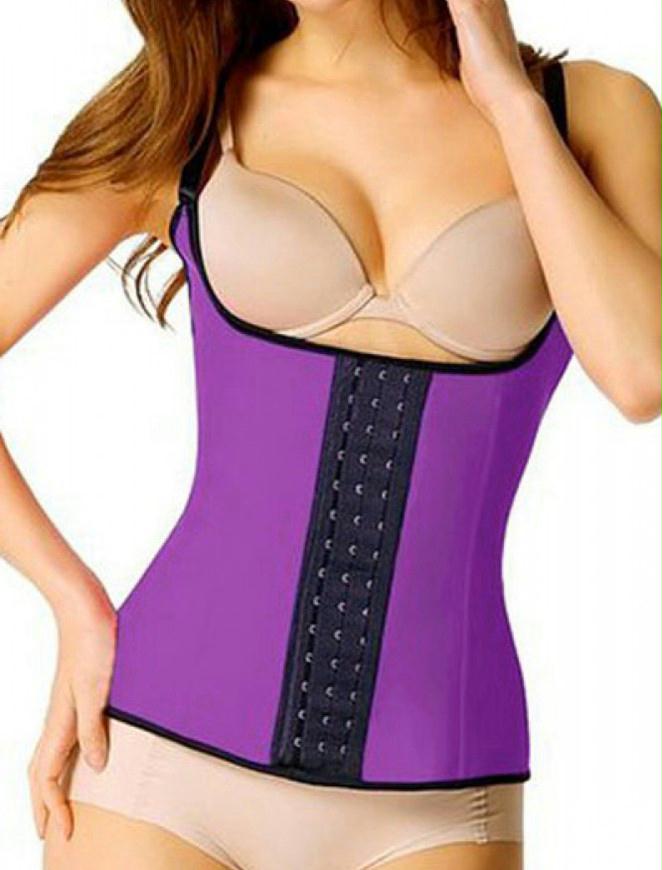 Plus Size Purple 4 Steel Boned Latex Waist Trainer Vest